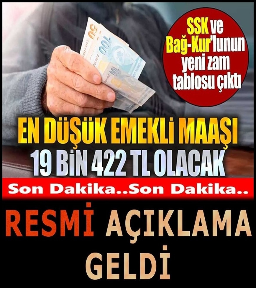 EN DÜŞÜK EMEKLİ MAAŞI 19 BİN 422 TL galerisi resim 1