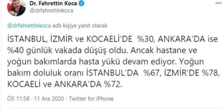 Bakan Koca İstanbul, Ankara ve İzmir için kritik veriler paylaştı galerisi resim 3